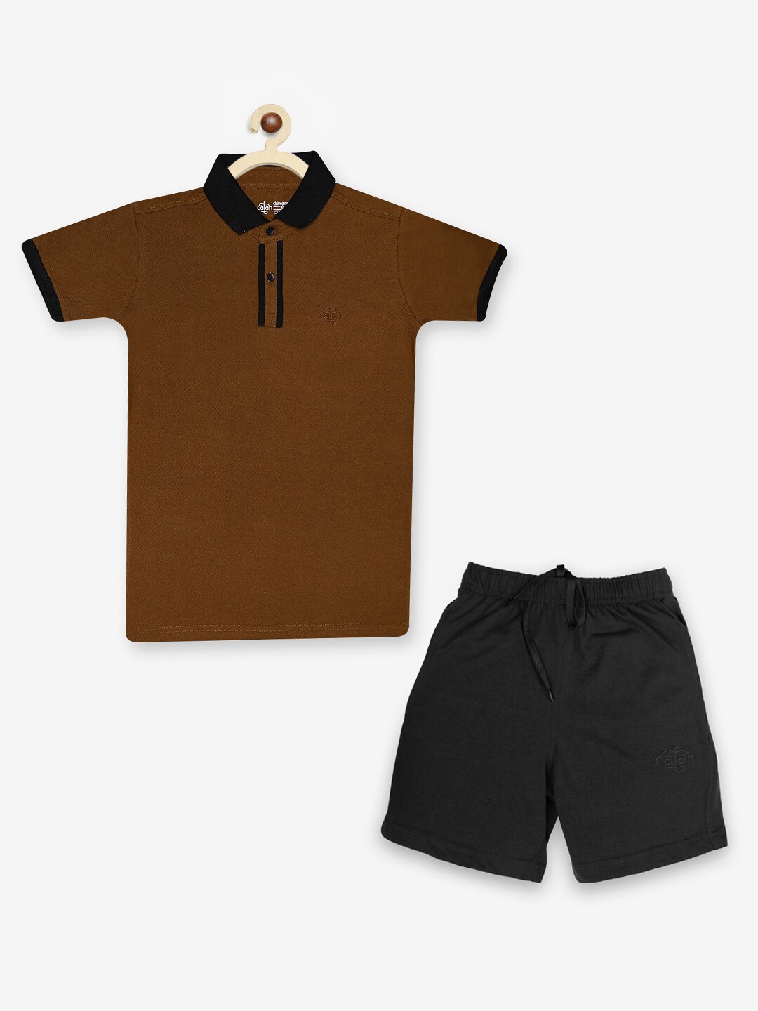 

CHIMPRALA Boys Brown & Black Pure Cotton T-shirt with Shorts