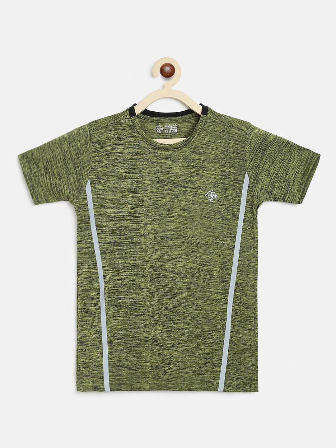 

CHIMPRALA Boys Olive Green Striped Sports T-shirt