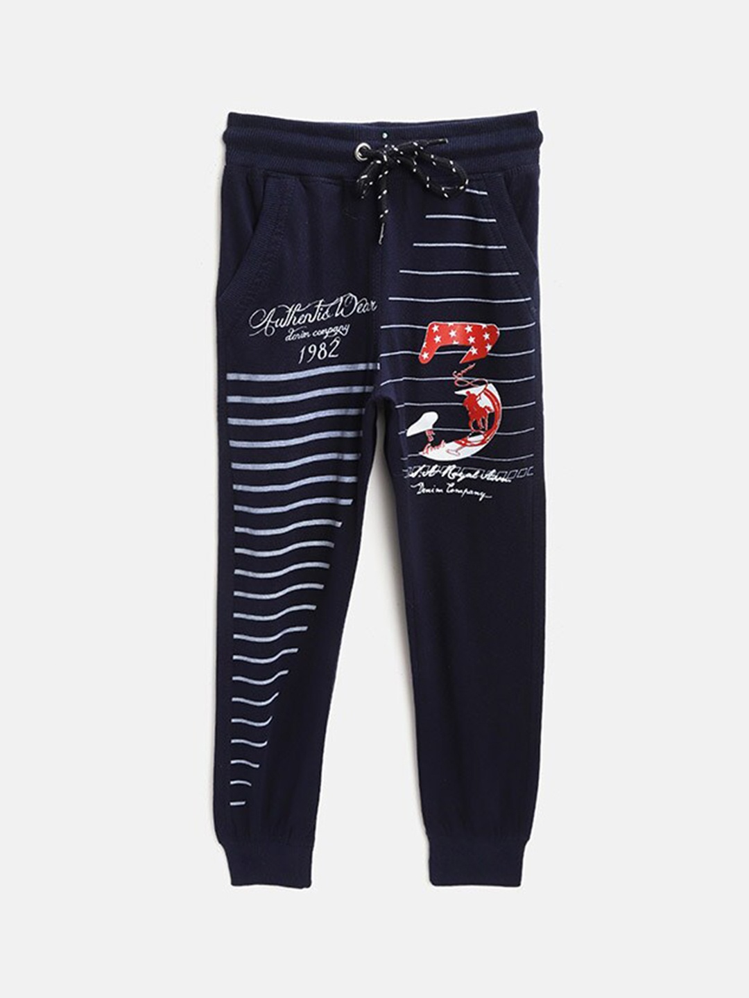 

CHIMPRALA Boys Navy Blue Printed Cotton Track Pant