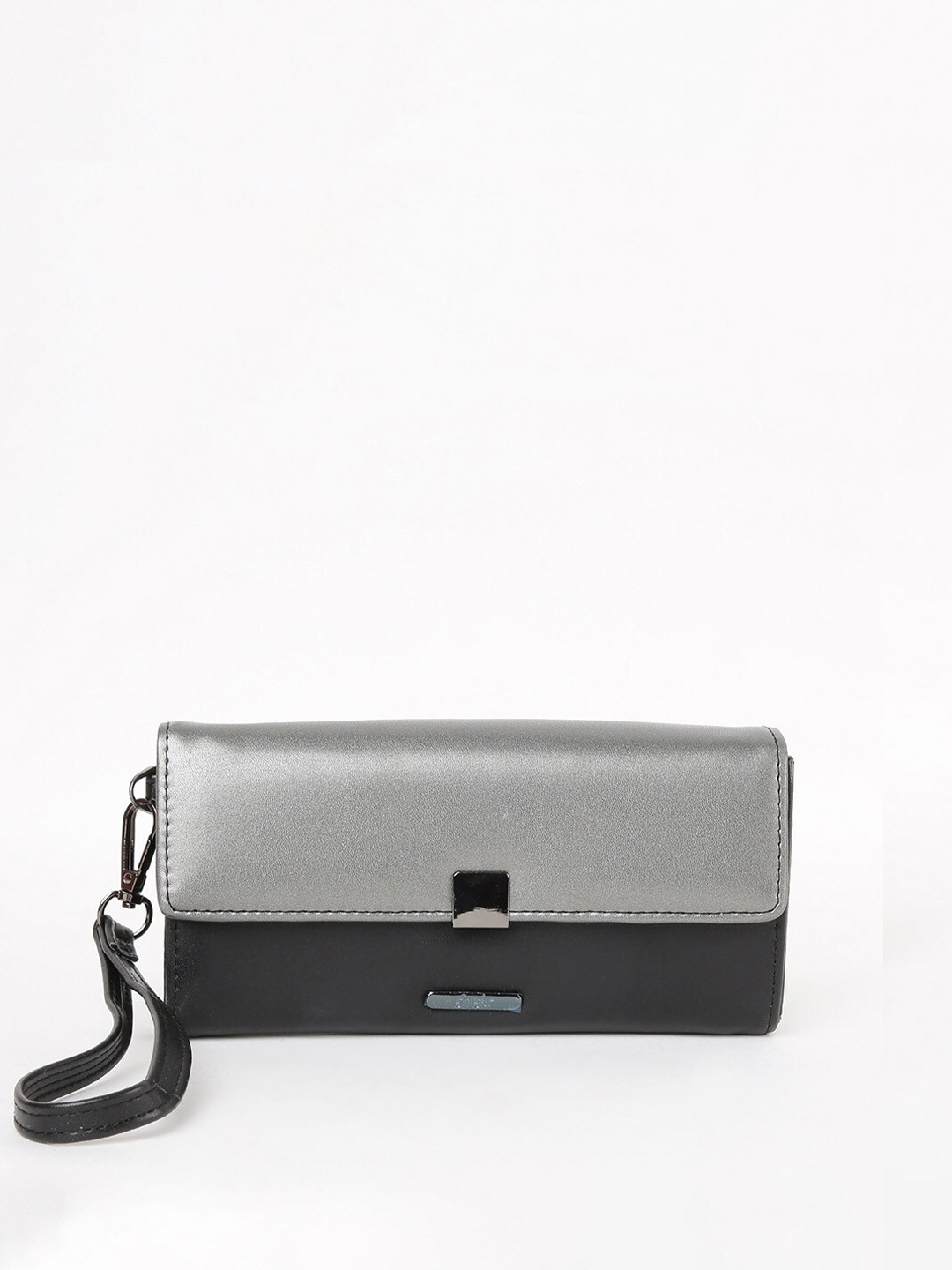 

Ginger by Lifestyle Women Black & Silver-Toned Colourblocked Envelope Wallet