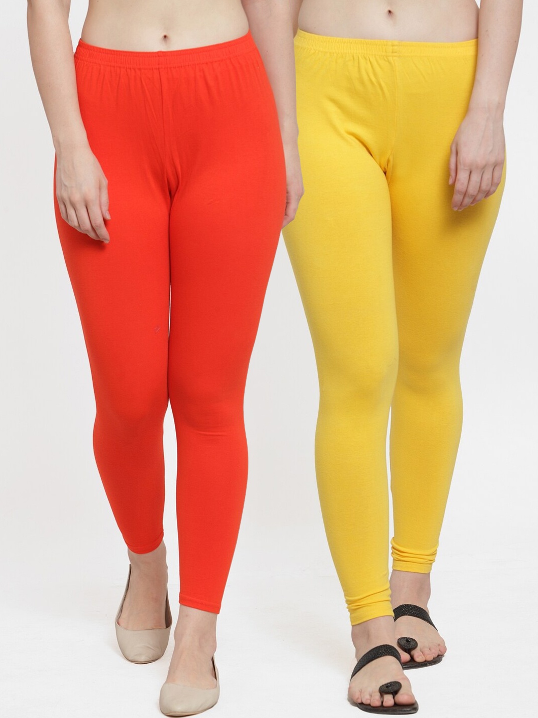

Jinfo Women Yellow & Orange Pack Of 2 Solid Ankle-Length Leggings
