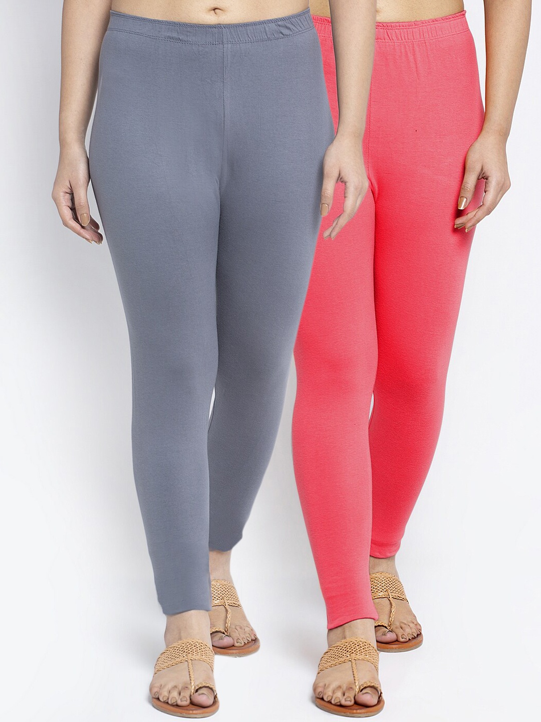 

Jinfo Women Grey & Peach Pack Of 2 Solid Ankle-Length Leggings