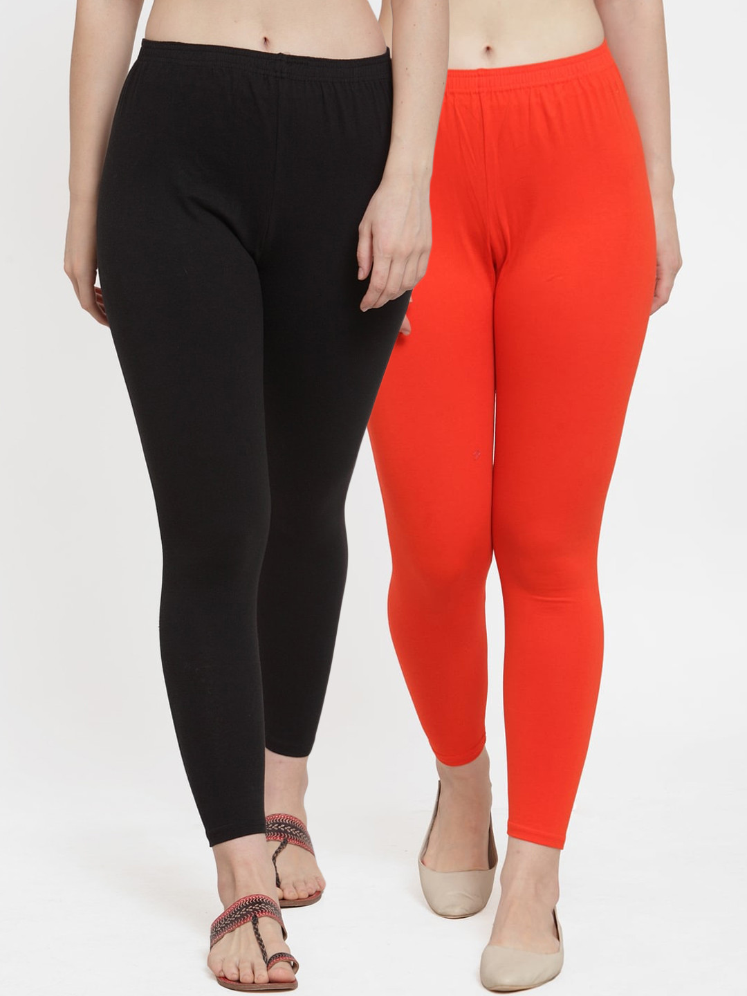 

Jinfo Women Pack Of 2 Solid Ankle Length Leggings, Black