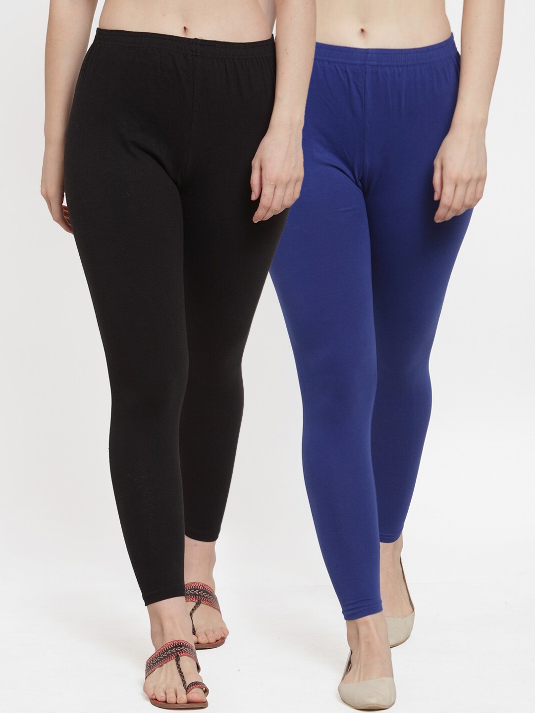 

Jinfo Women Black & Blue Pack Of 2 Solid Ankle-Length Leggings