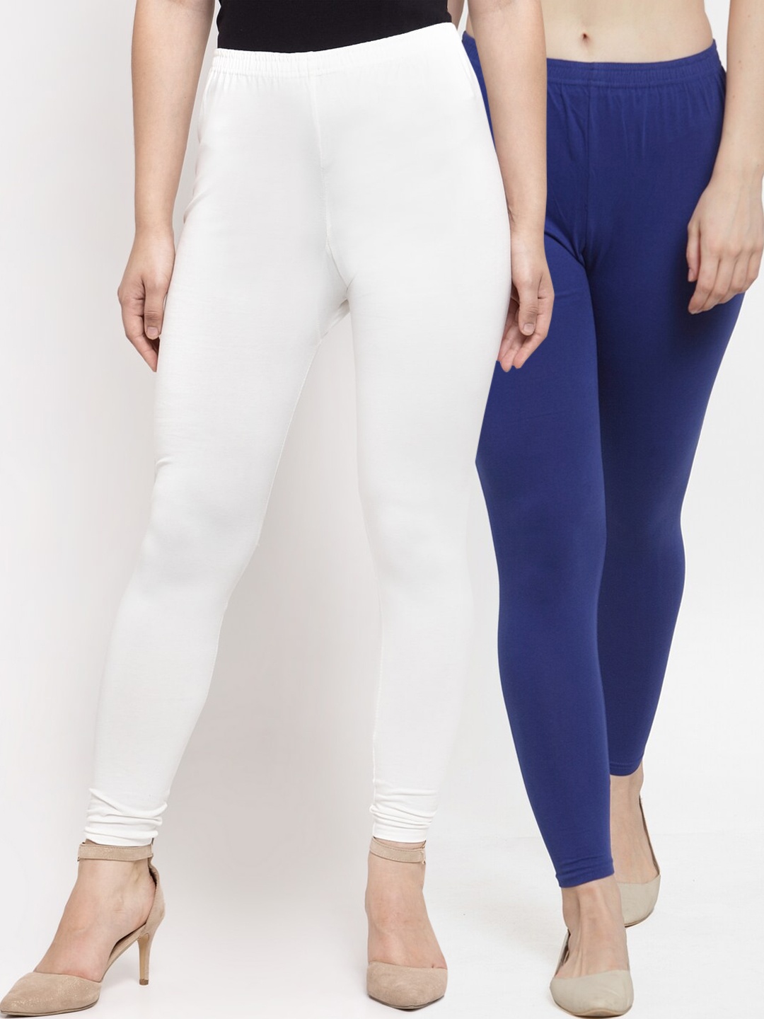 

Jinfo Pack of 2 Solid Churidar Length Leggings, White