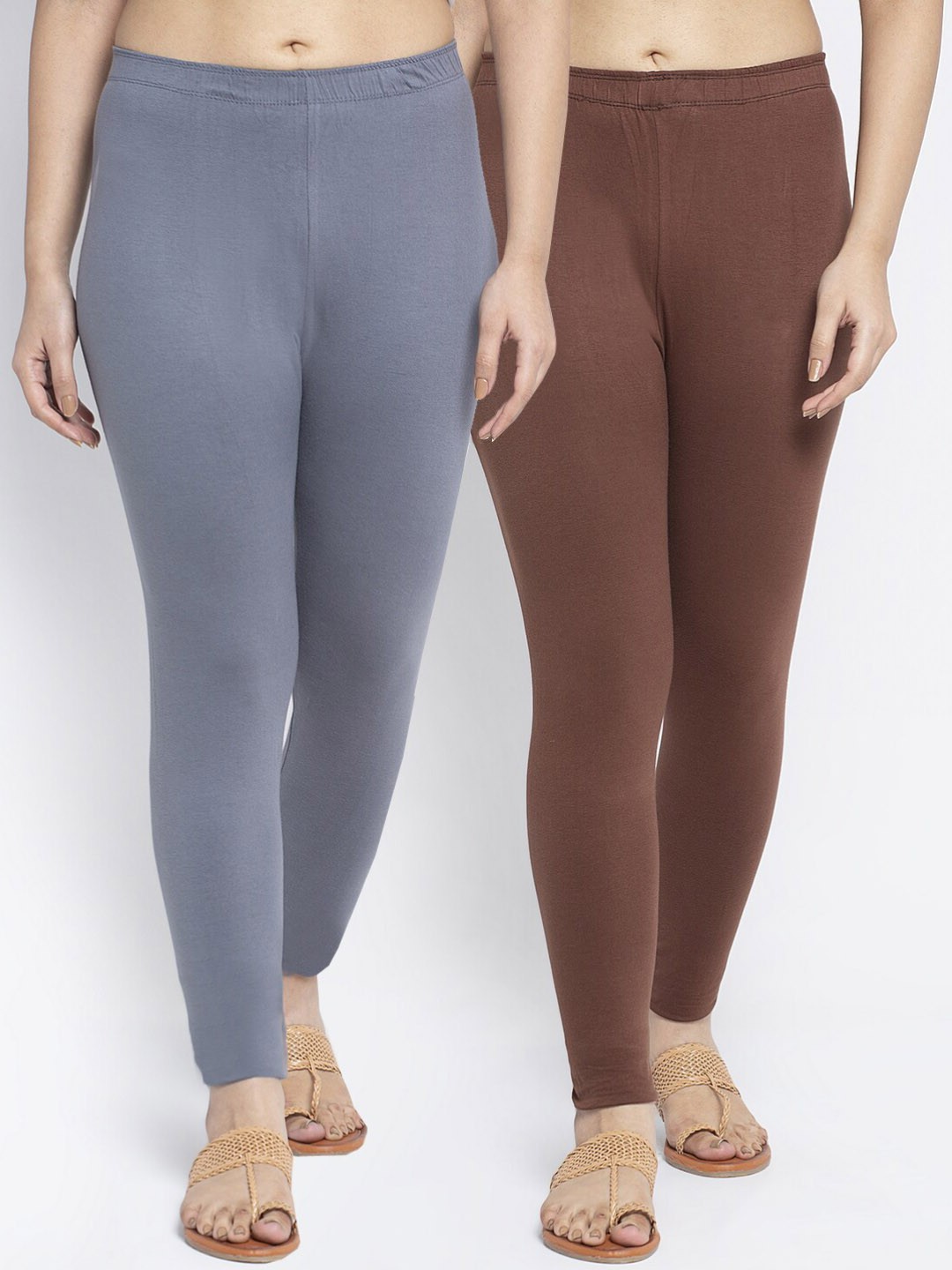 

Jinfo Women Pack Of 2 Solid Ankle-Length Leggings, Grey