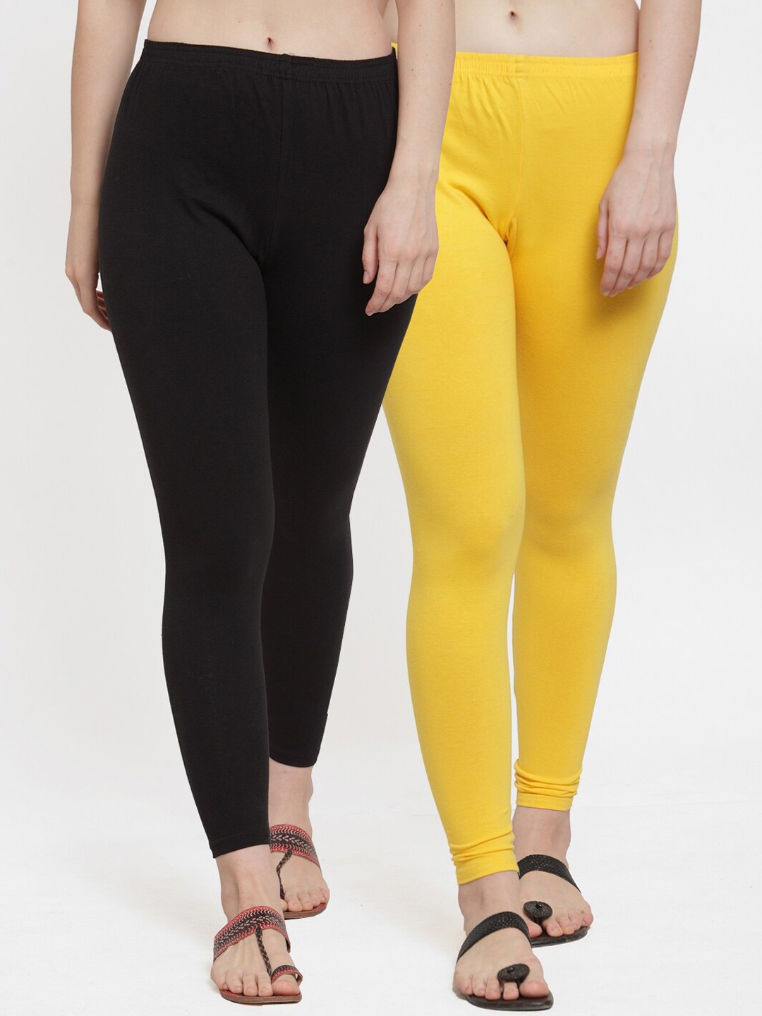 

Jinfo Women Black & Yellow Pack Of 2 Solid Ankle-Length Leggings