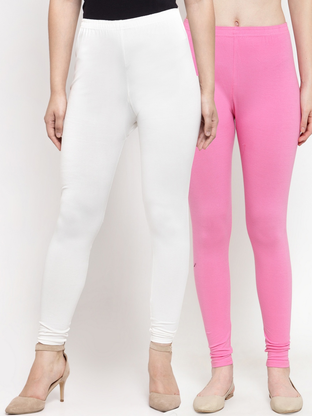 

Jinfo Women White & Pink Pack of 2 Cotton Lycra Legging