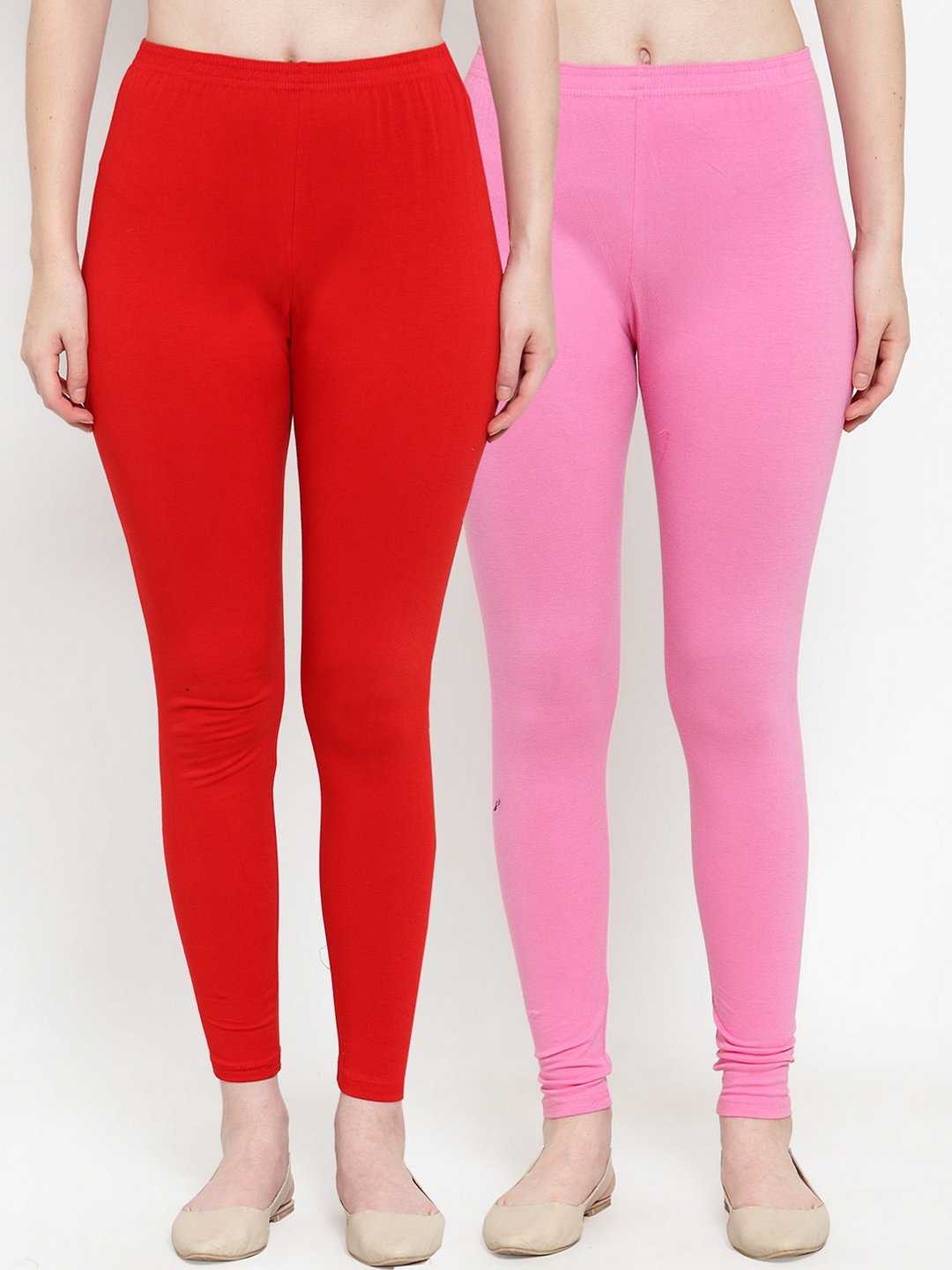 

Jinfo Women Red & Pink Pack Of 2 Solid Ankle-Length Leggings