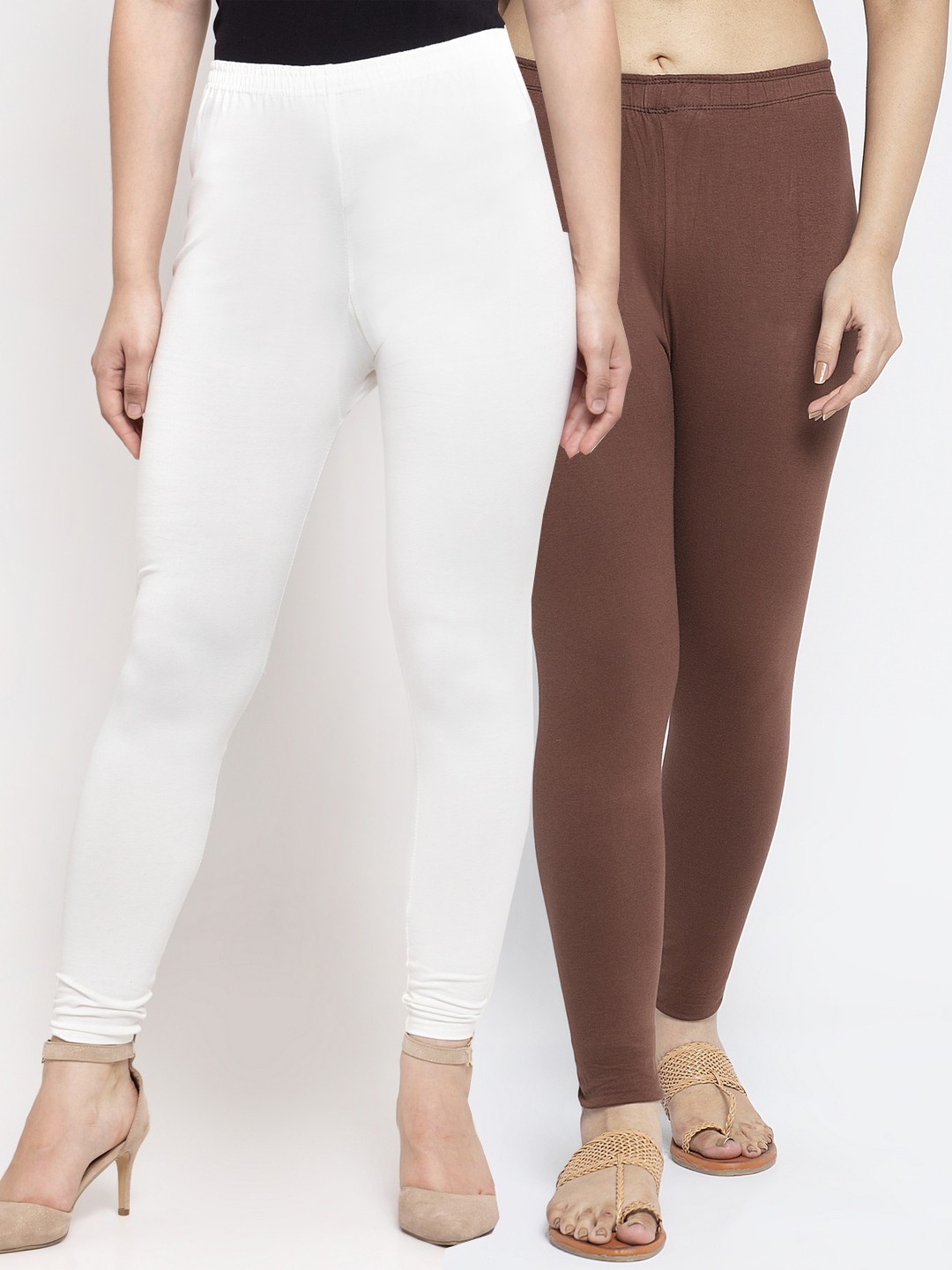 

Jinfo Women Pack Of 2 Solid Cotton Ankle-Length Leggings, White