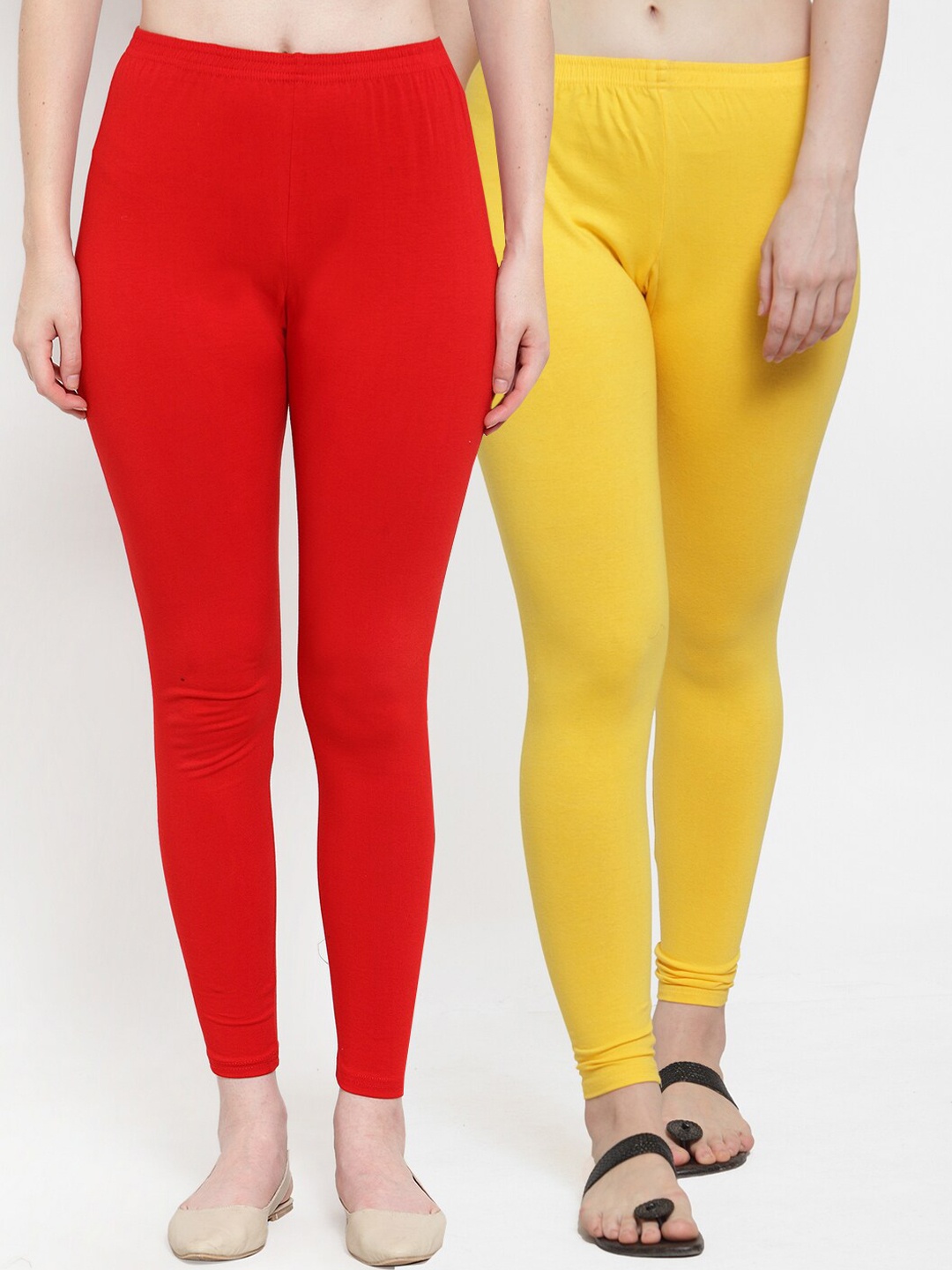 

Jinfo Women Red & Yellow Pack Of 2 Solid Ankle-Length Leggings