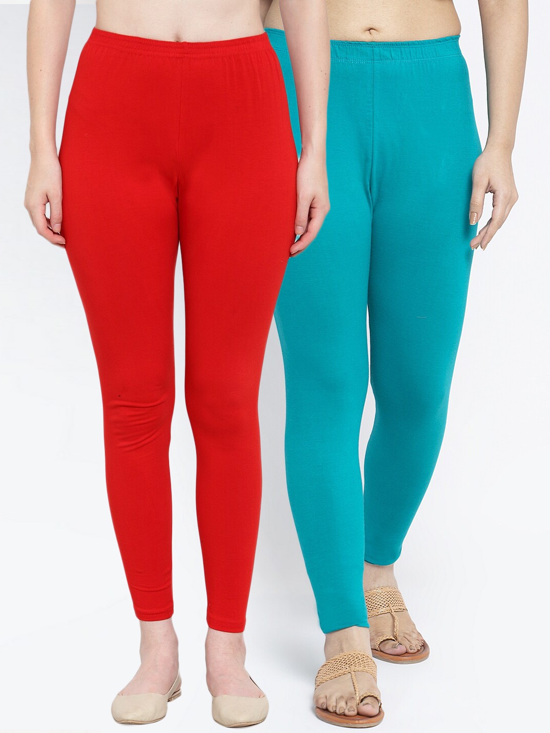 

Jinfo Women Red & Blue Pack Of 2 Solid Ankle-Length Leggings