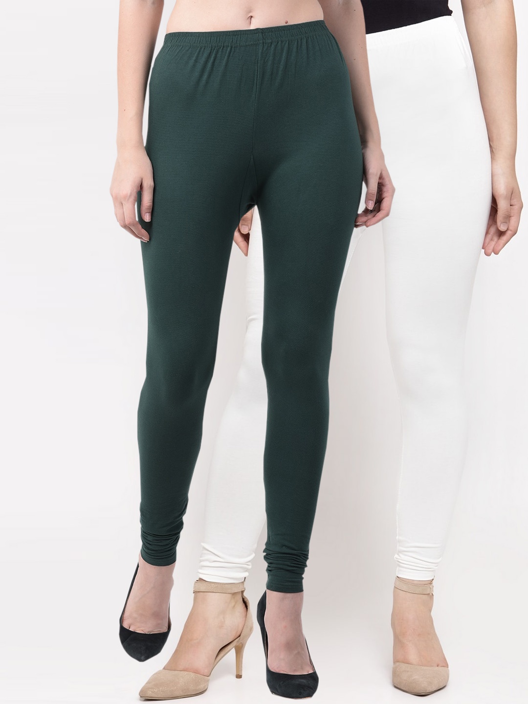 

Jinfo Women Pack Of 2 Solid Ankle-Length Leggings, White