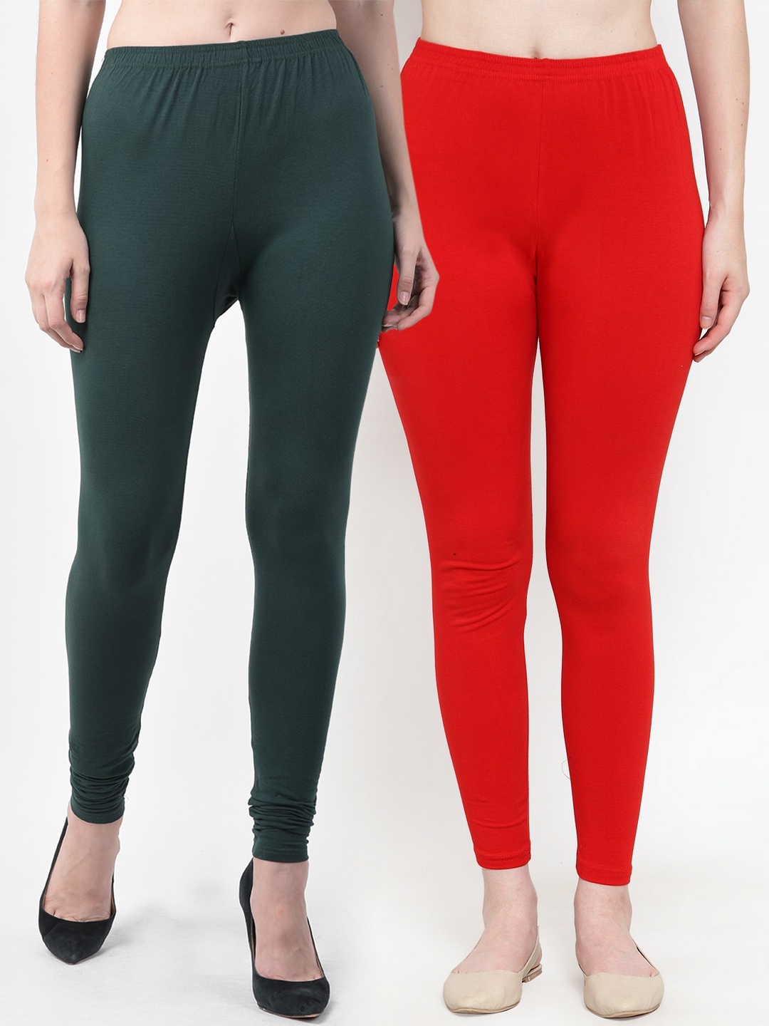 

Jinfo Women Red & Bottle Green Pack of 2 Cotton Lycra Legging