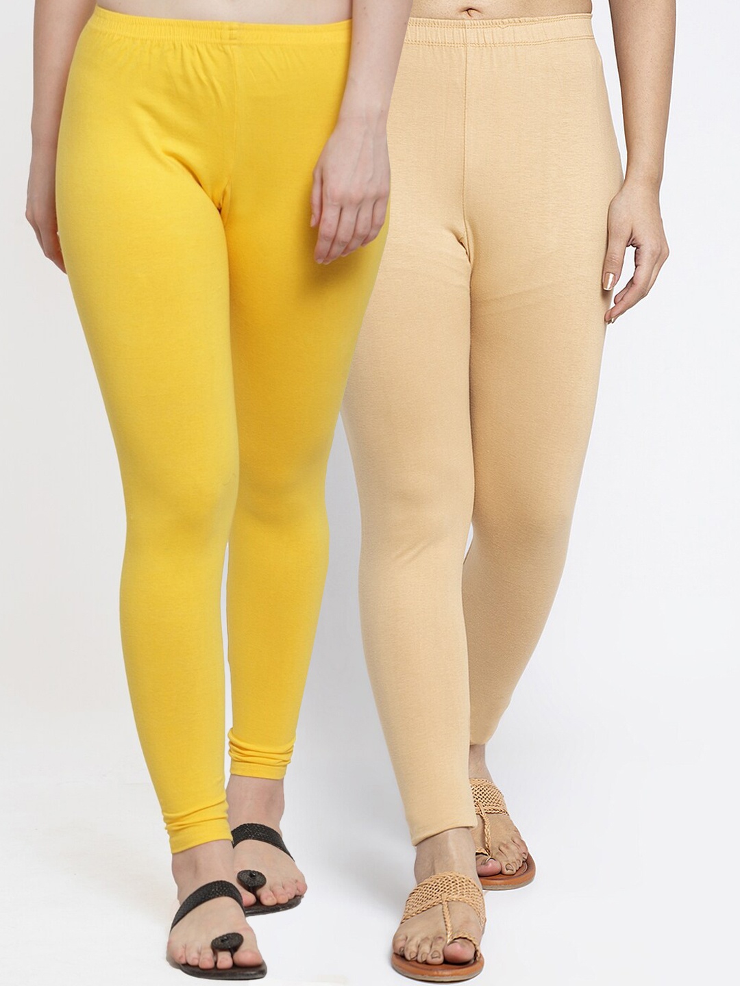 

Jinfo Women Yellow & Beige Pack Of 2 Solid Ankle-Length Leggings