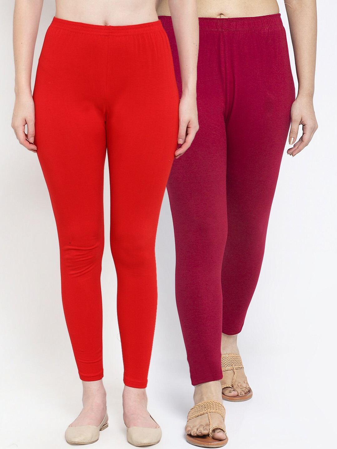 

Jinfo Pack of 2 Mid-Rise Ankle Length Leggings, Red