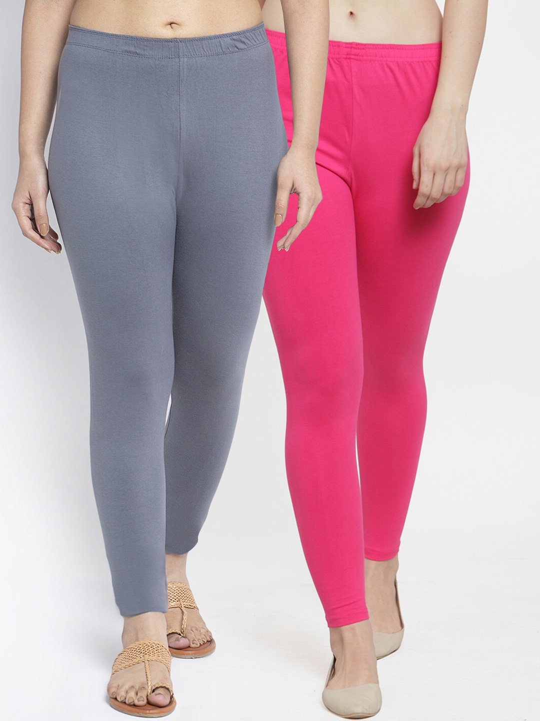 

Jinfo Women Grey & Pink Pack Of 2 Solid Ankle-Length Leggings