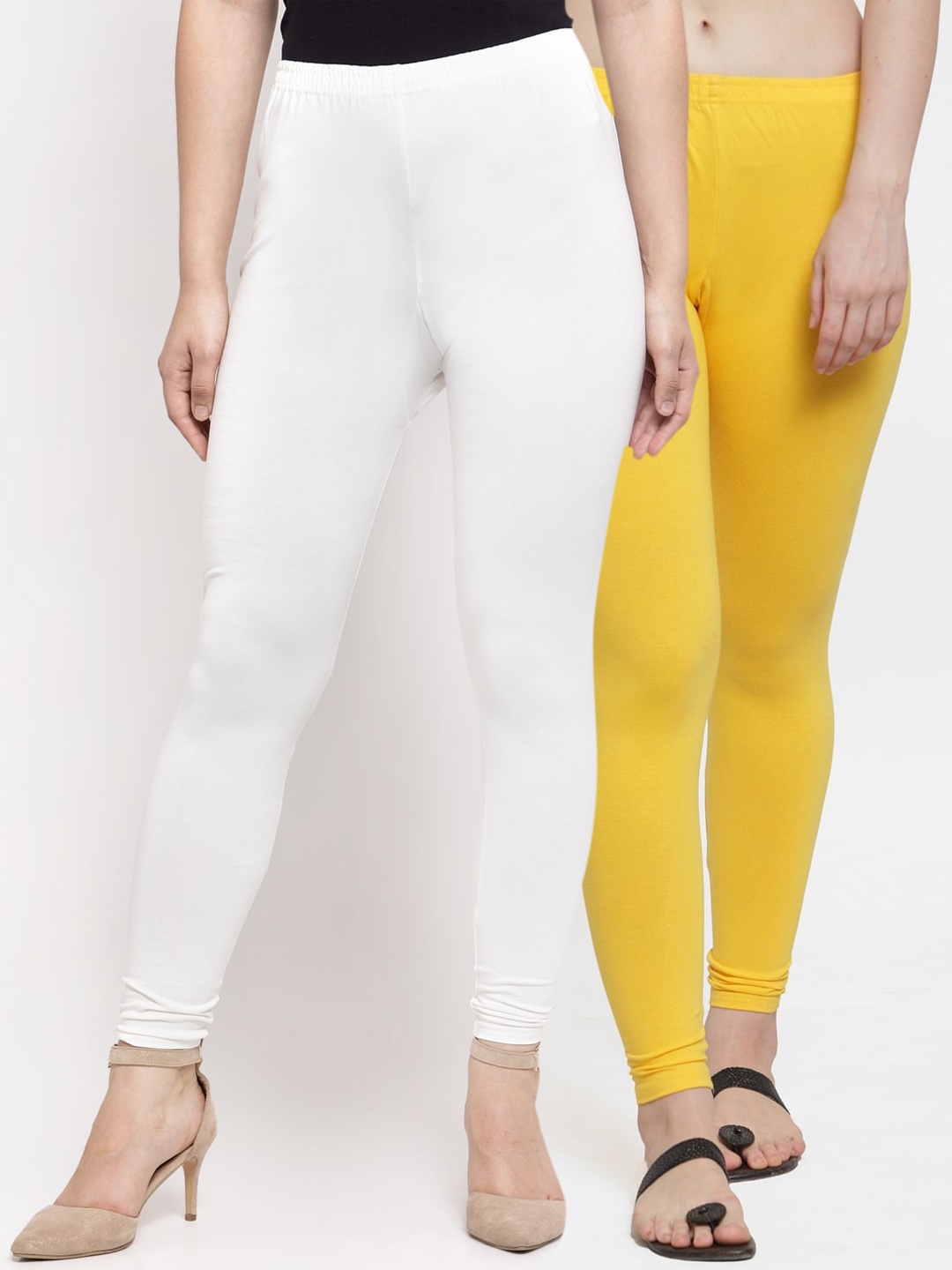 

Jinfo Women Pack Of 2 Solid Ankle-Length Leggings, White