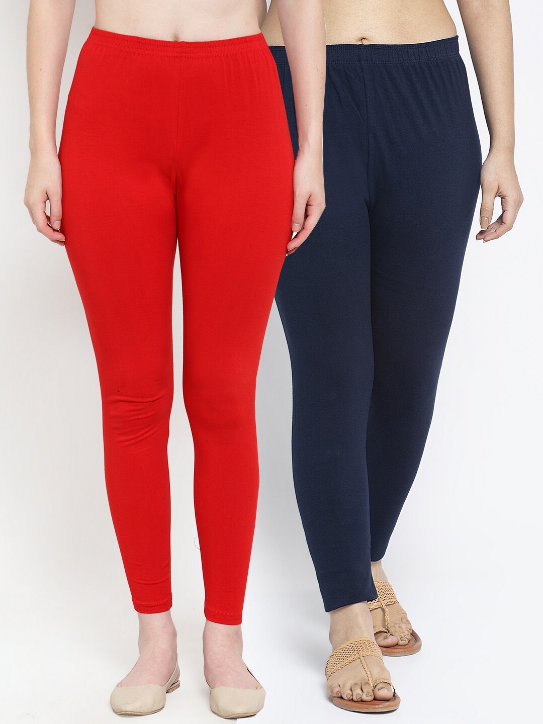 

Jinfo Women Red & Navy Blue Pack Of 2 Solid Ankle-Length Leggings