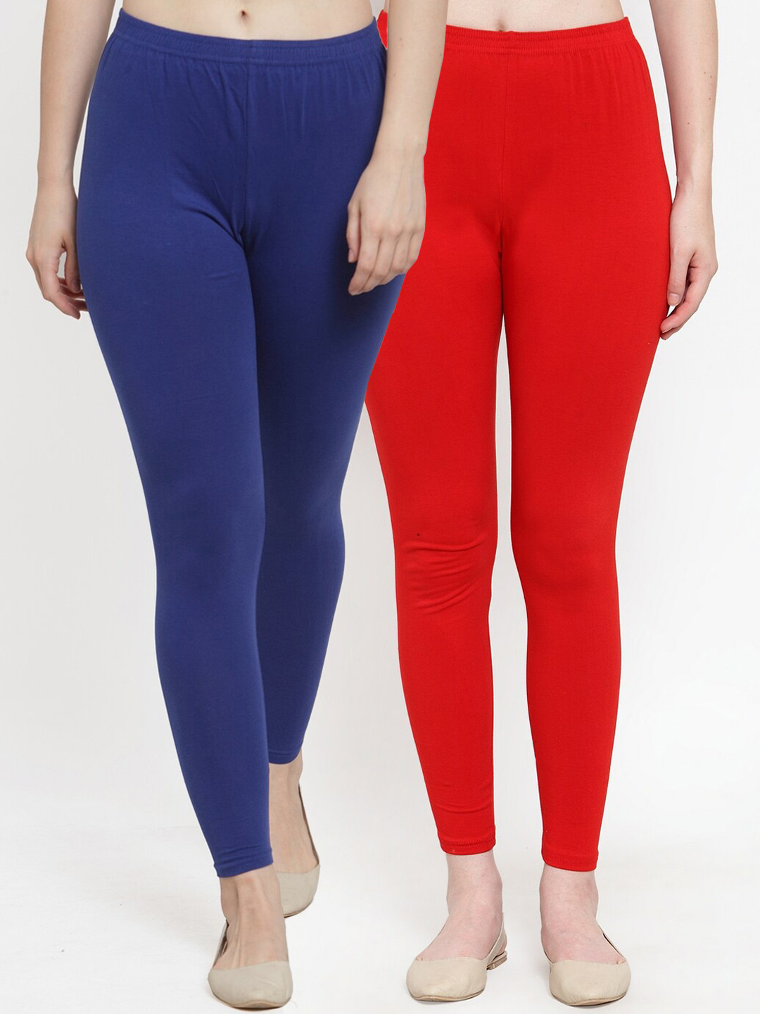 

Jinfo Women Red & Blue Pack Of 2 Solid Ankle-Length Leggings
