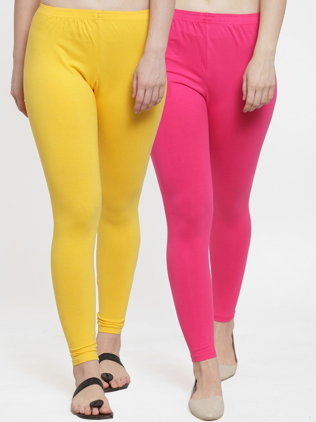 

Jinfo Women Pack Of 2 Solid Ankle-Length Leggings, Yellow