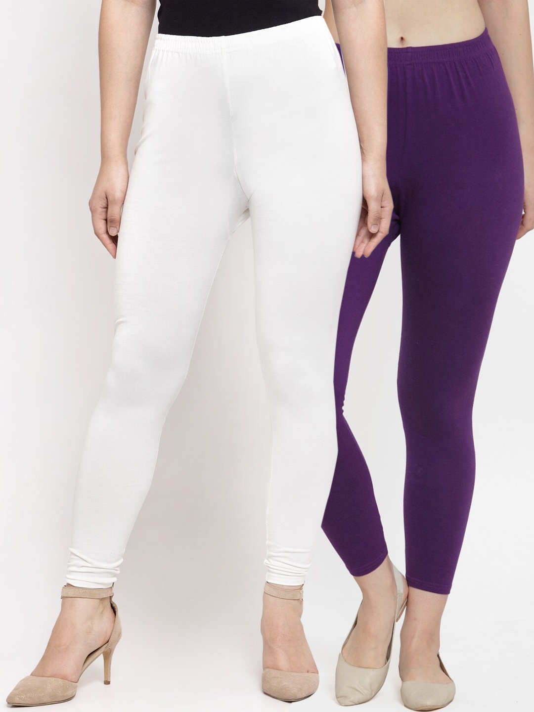 

Jinfo Women Pack Of 2 Solid Ankle-Length Leggings, White
