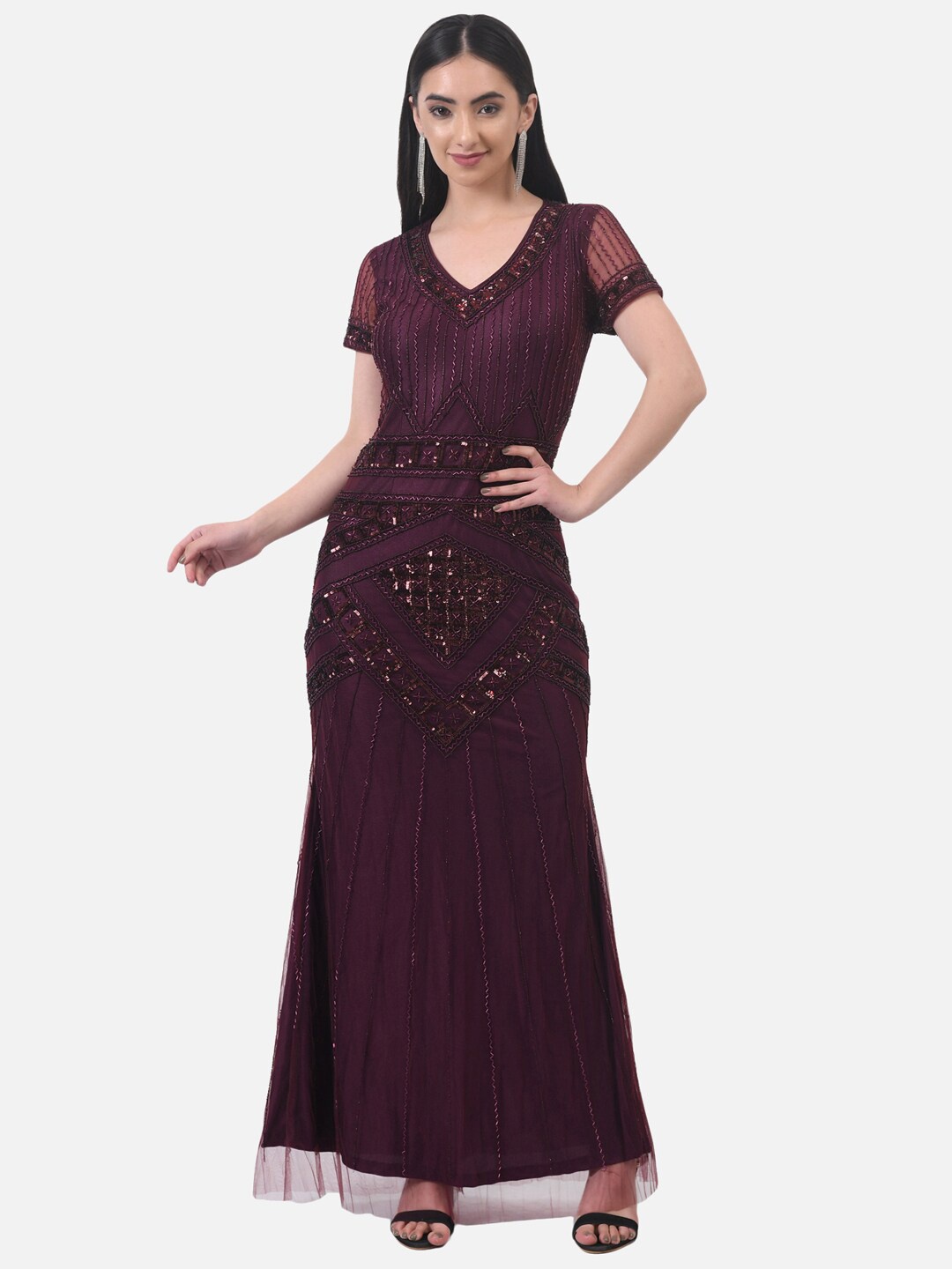 

ATTIC SALT Burgundy Embellished Gown
