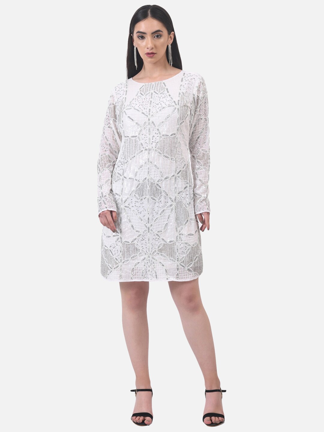 

ATTIC SALT White Embellished Georgette A-Line Dress
