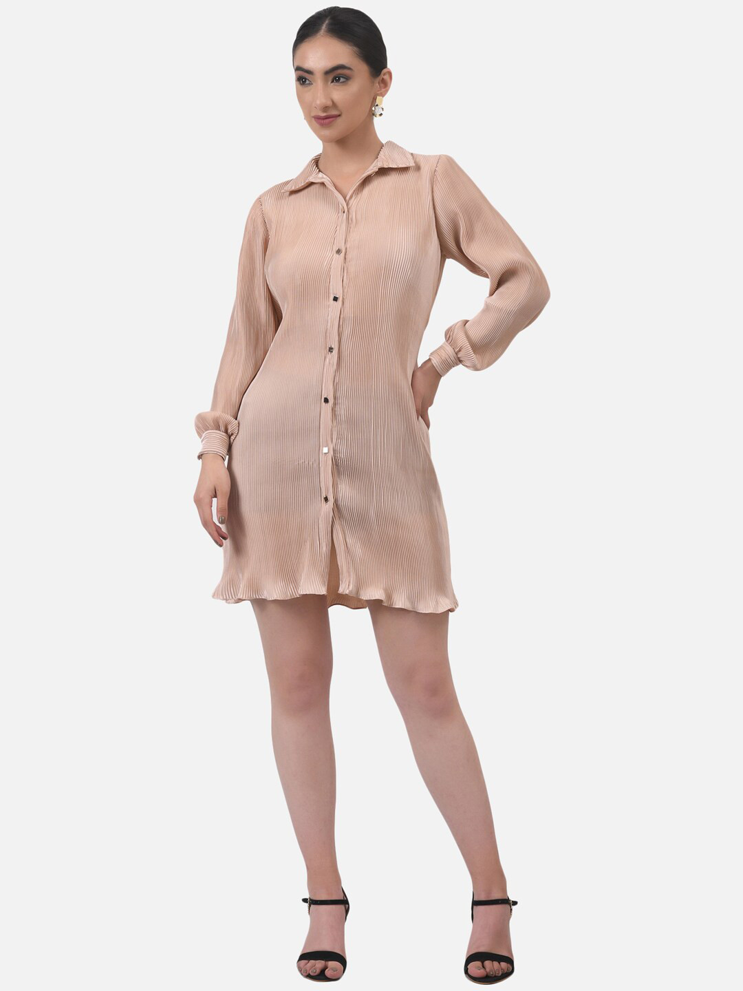 

ATTIC SALT Nude-Coloured Satin Shirt Dress