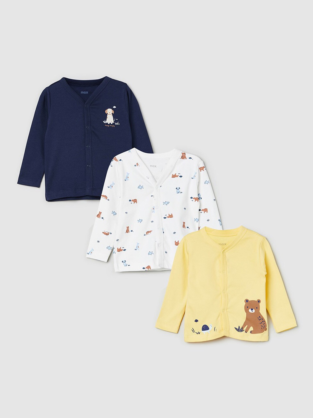 

max Infant Boys Pack Of 3 Assorted Printed Pure Cotton Innerwear Jhabla Vests
