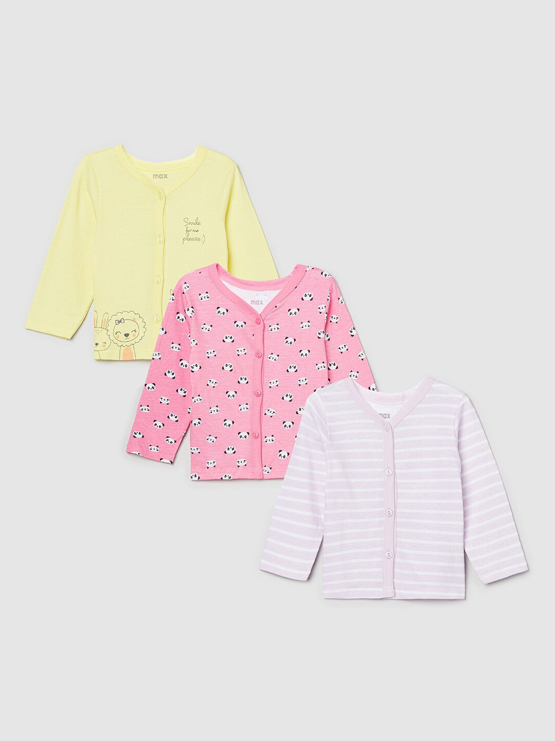 

max Infant Girls Pack Of 3 Printed Cotton Jhablas, Pink