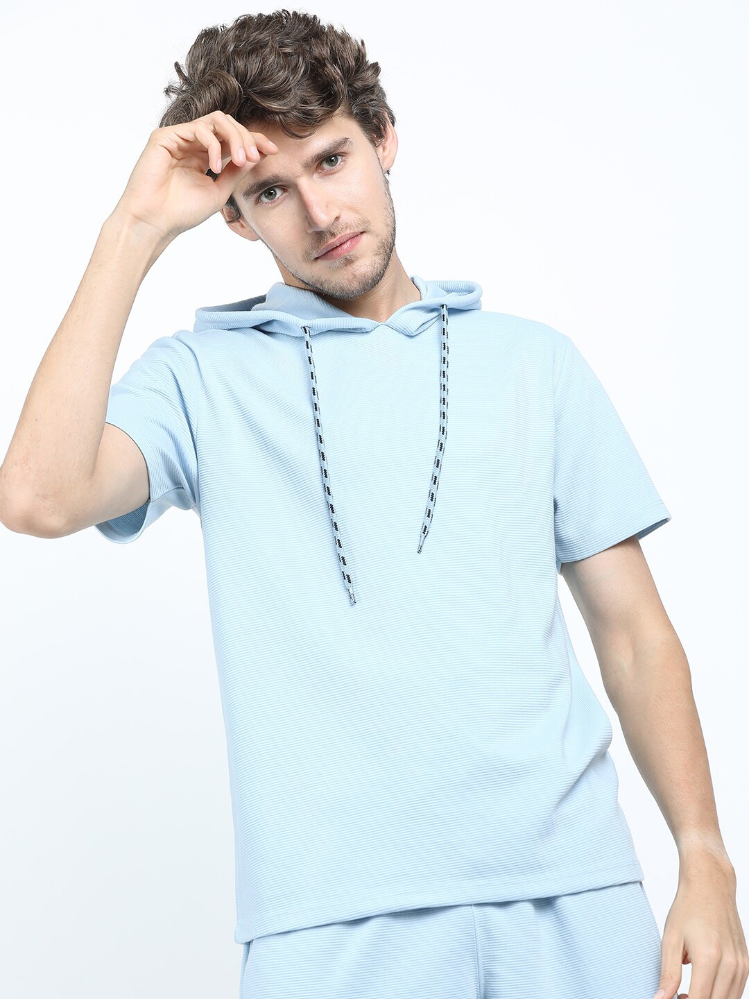 

HIGHLANDER Men Blue Structured Regular Fit Hooded T-shirt