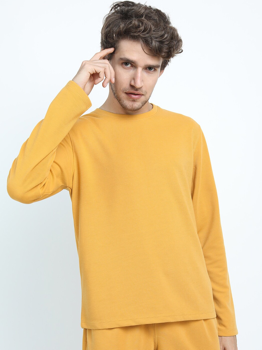 

HIGHLANDER Men Mustard Yellow Regular Fit Structured T-shirt
