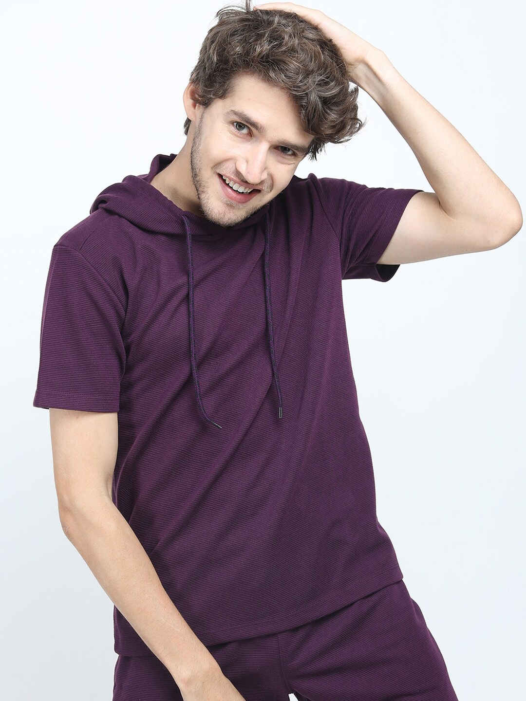 

HIGHLANDER Men Maroon Structured Regular Fit Hooded T-shirt