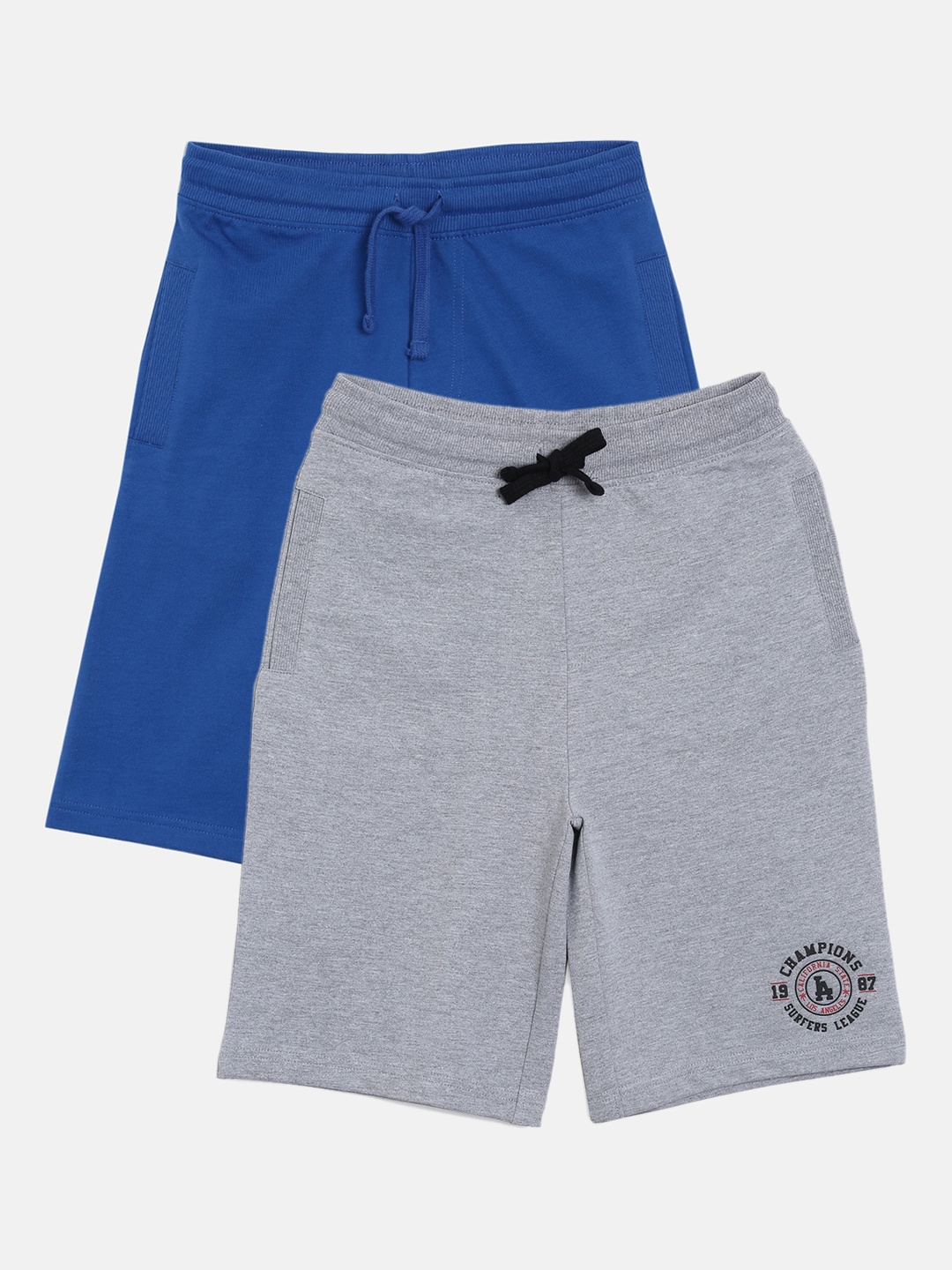 

3PIN Boys Pack Of 2 Solid Cotton Regular Shorts, Grey