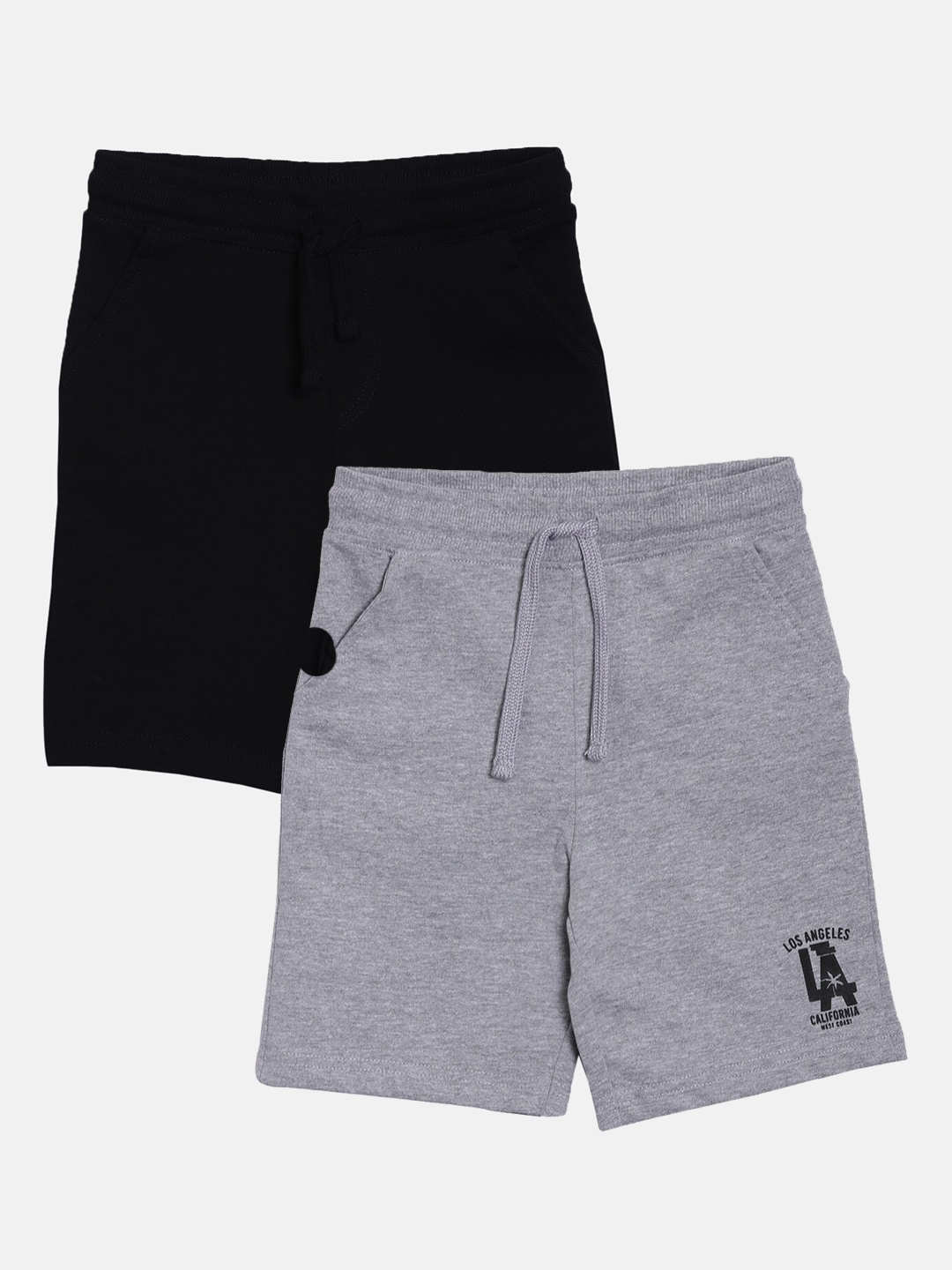 

3PIN Boys Pack Of 2 Grey & Black Cotton Shorts