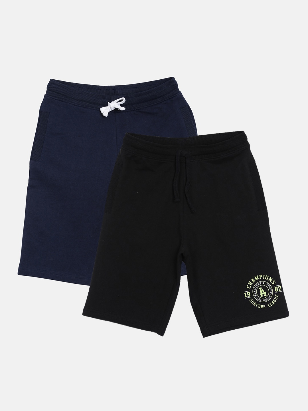 

3PIN Boys Set Of 2 Black & Navy Blue Regular Fit Cotton Shorts