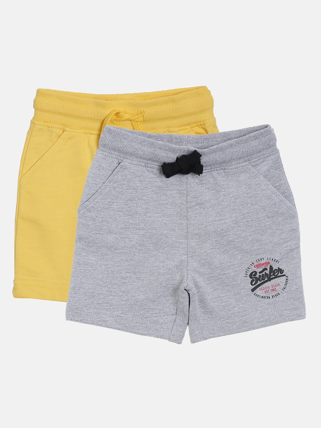 

3PIN Boys Grey & Mustard Yellow Solid Set of 2 Cotton Shorts
