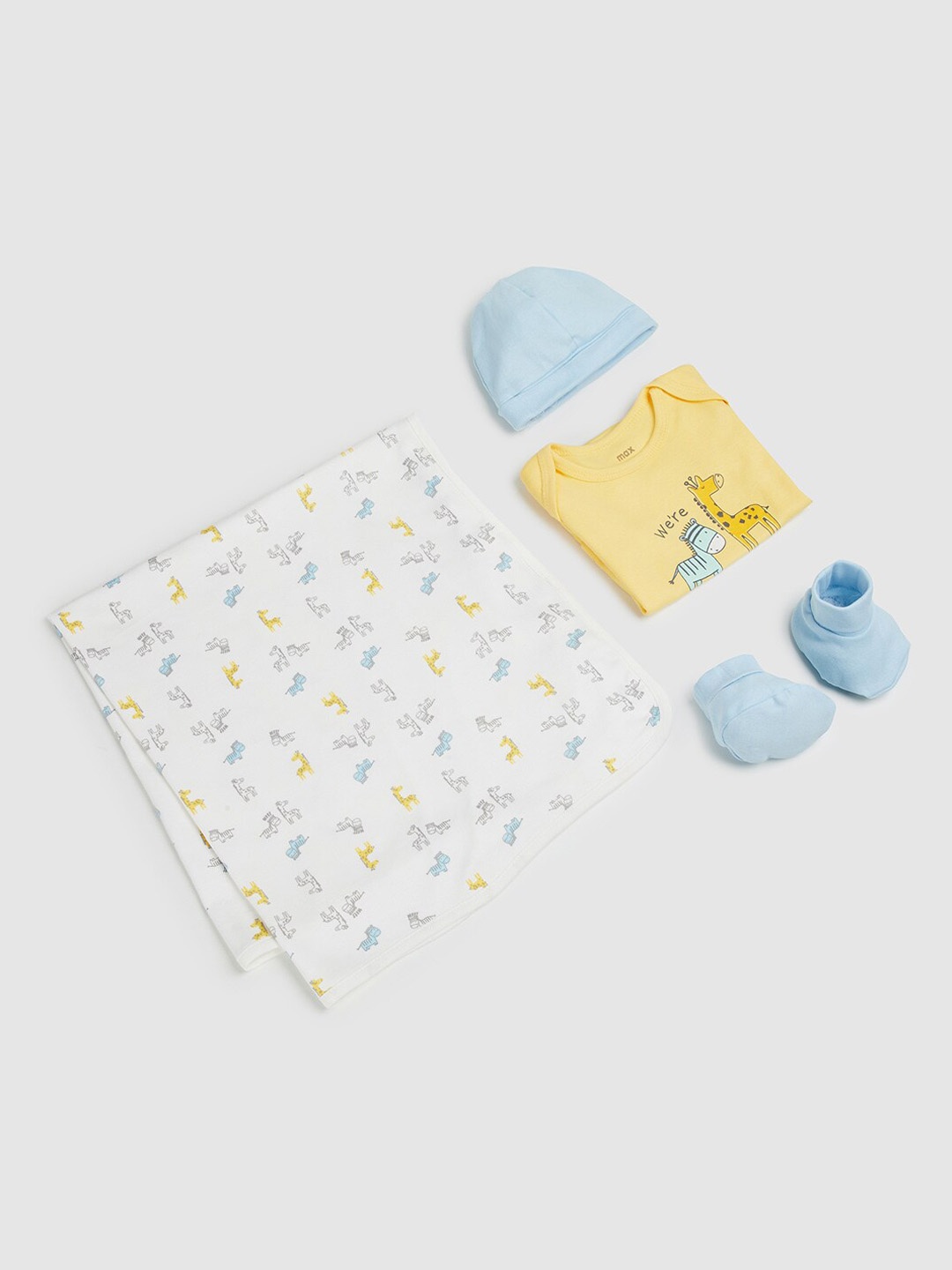 

max Infant Boys Yellow & Blue Pure Cotton Baby Apparel Gift Set