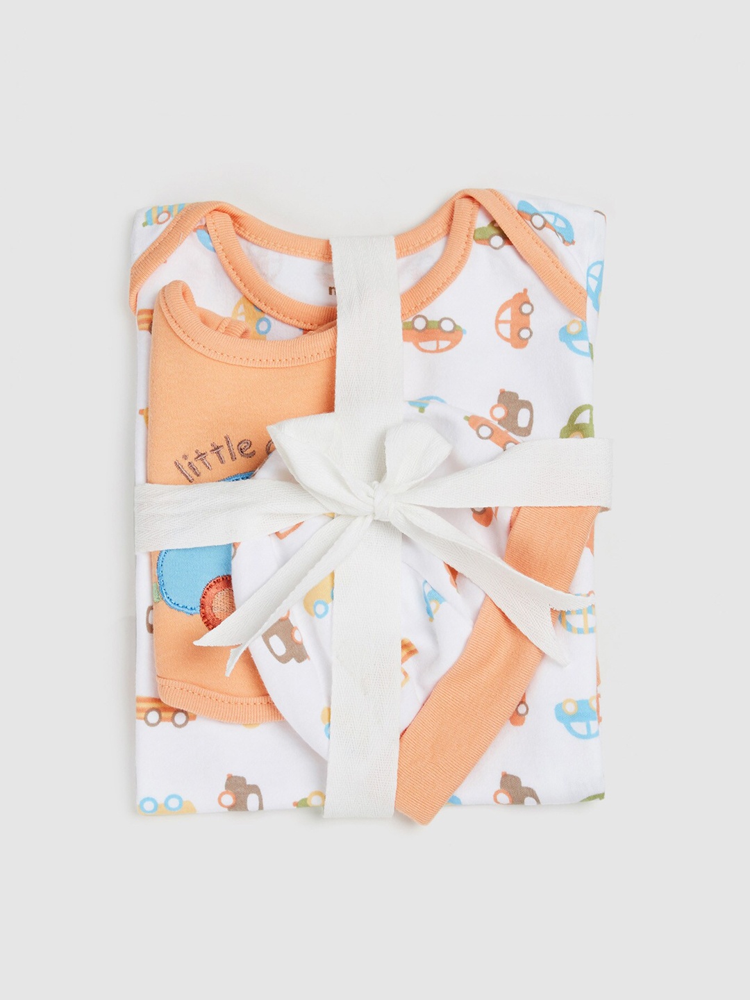 

max Infant Boys White & Peach 3-Piece Pure Cotton Baby Apparel Gift
