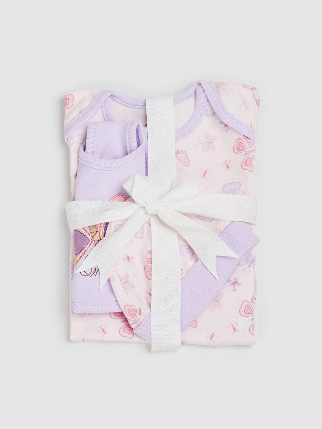 

max Infants Girls Purple & Pink Printed 3 Piece Pure Cotton Baby Apparel Gift Set