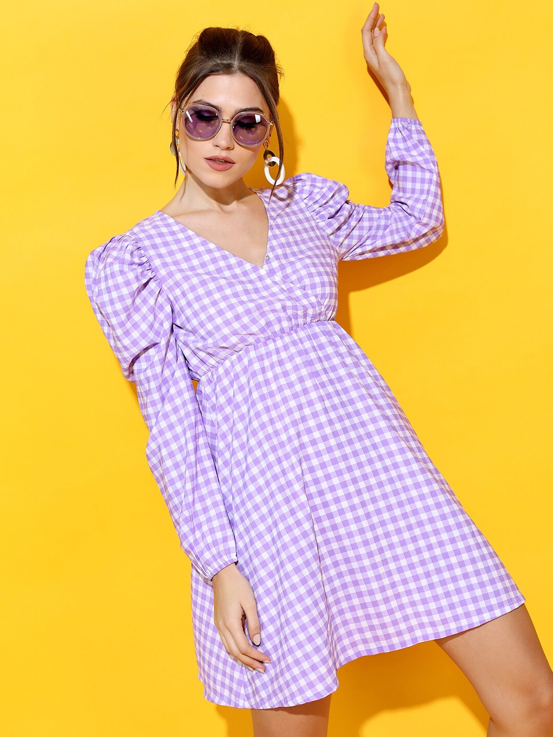 

Tokyo Talkies Purple & White Checked Dress