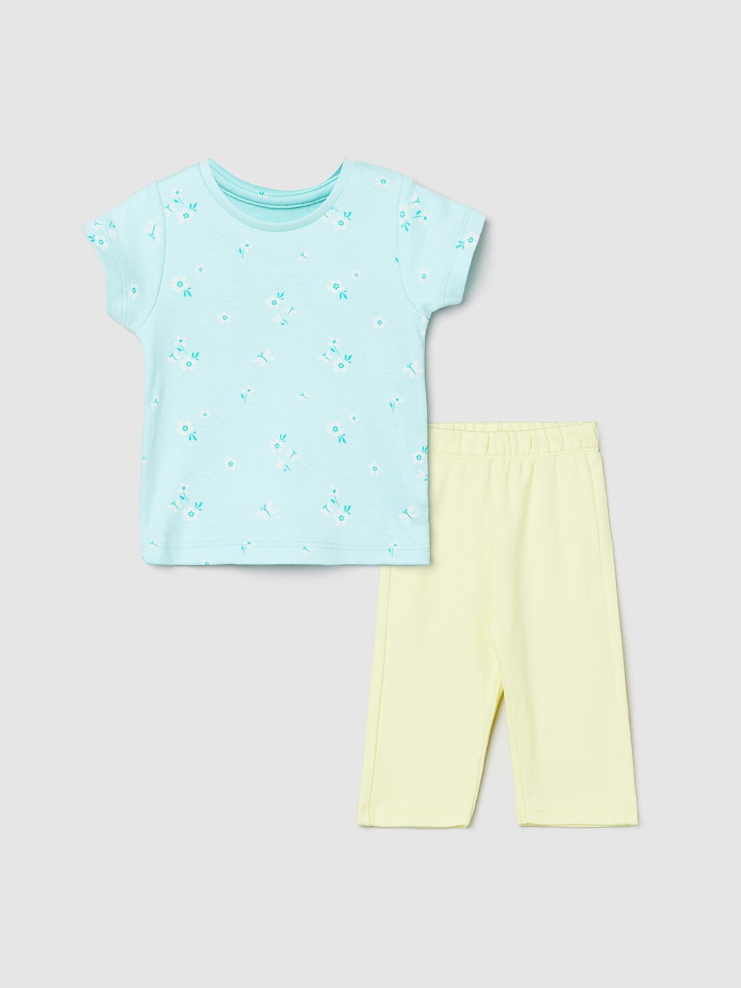 

max Girls Blue & Yellow Floral Printed Pure Cotton Night Suit