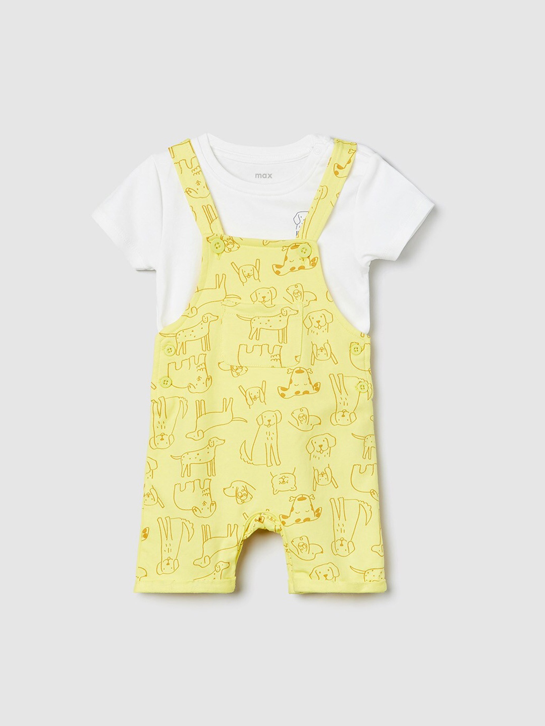 

max Infant Boys Yellow & White Dungaree with T-shirt