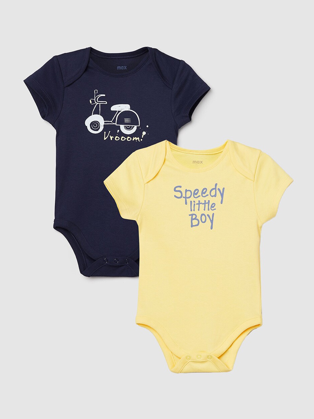 

max Infant Boys Yellow & Black Pack of 2 Printed Anti-Bacterial Bodysuit