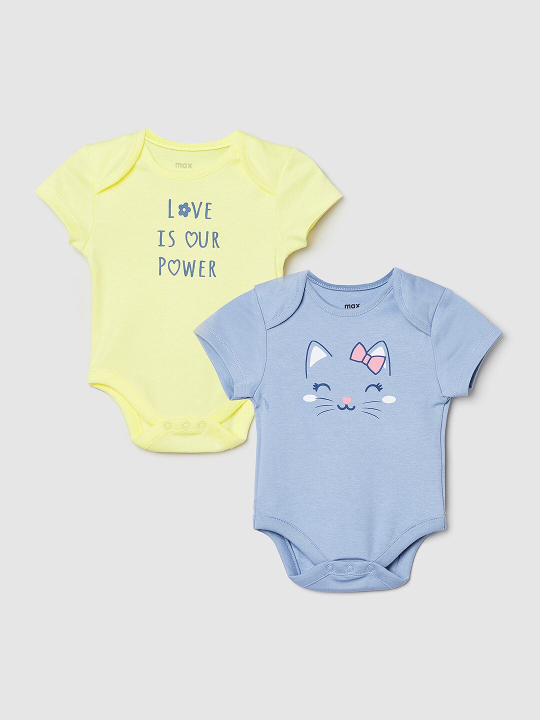 

max Infant Girls Pack Of 2 Printed Anti-Bacterial Bodysuit, Yellow