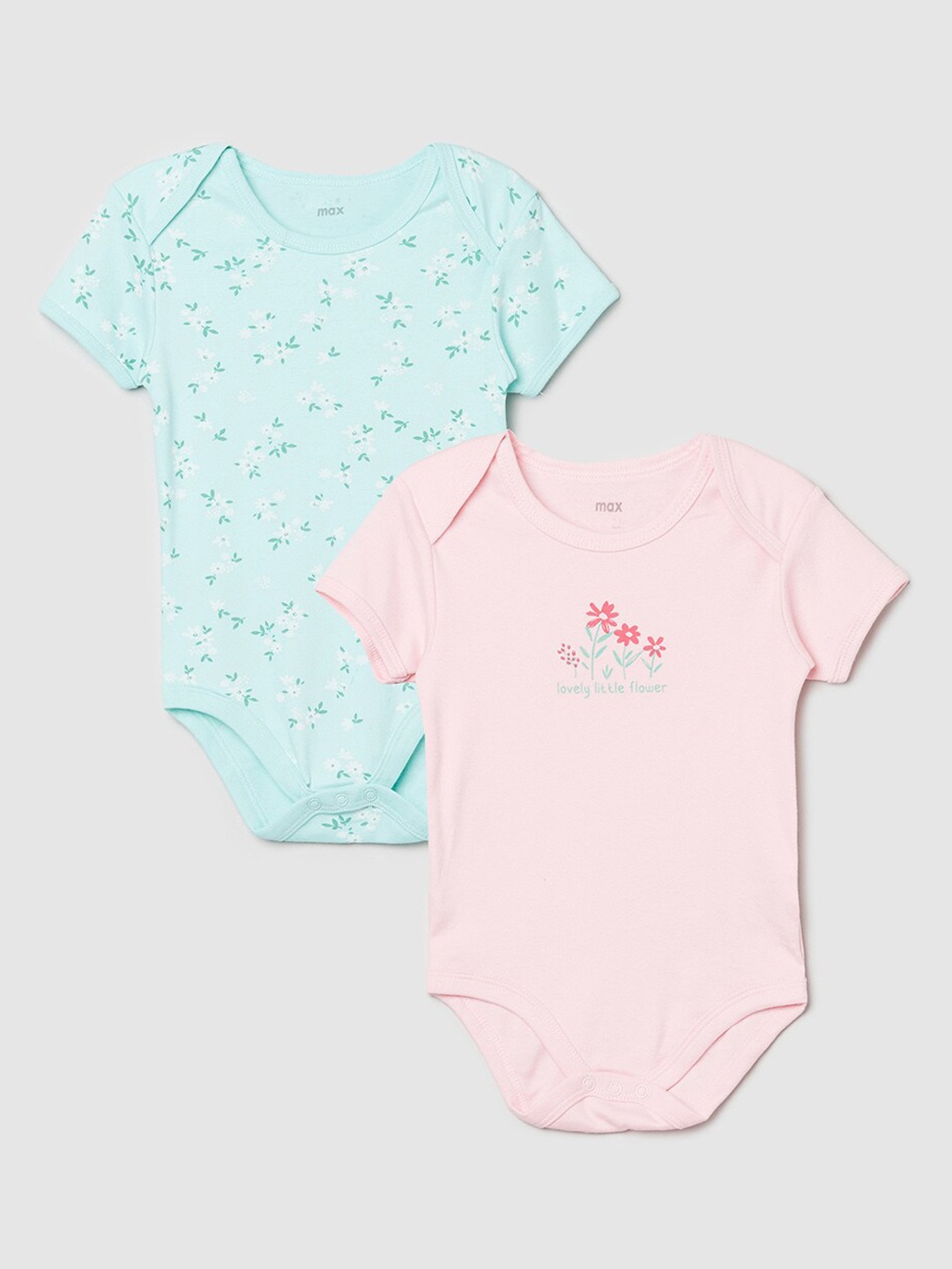 

max Infant Girls Pack of 2 Printed Anti-Bacterial Bodysuit, Blue