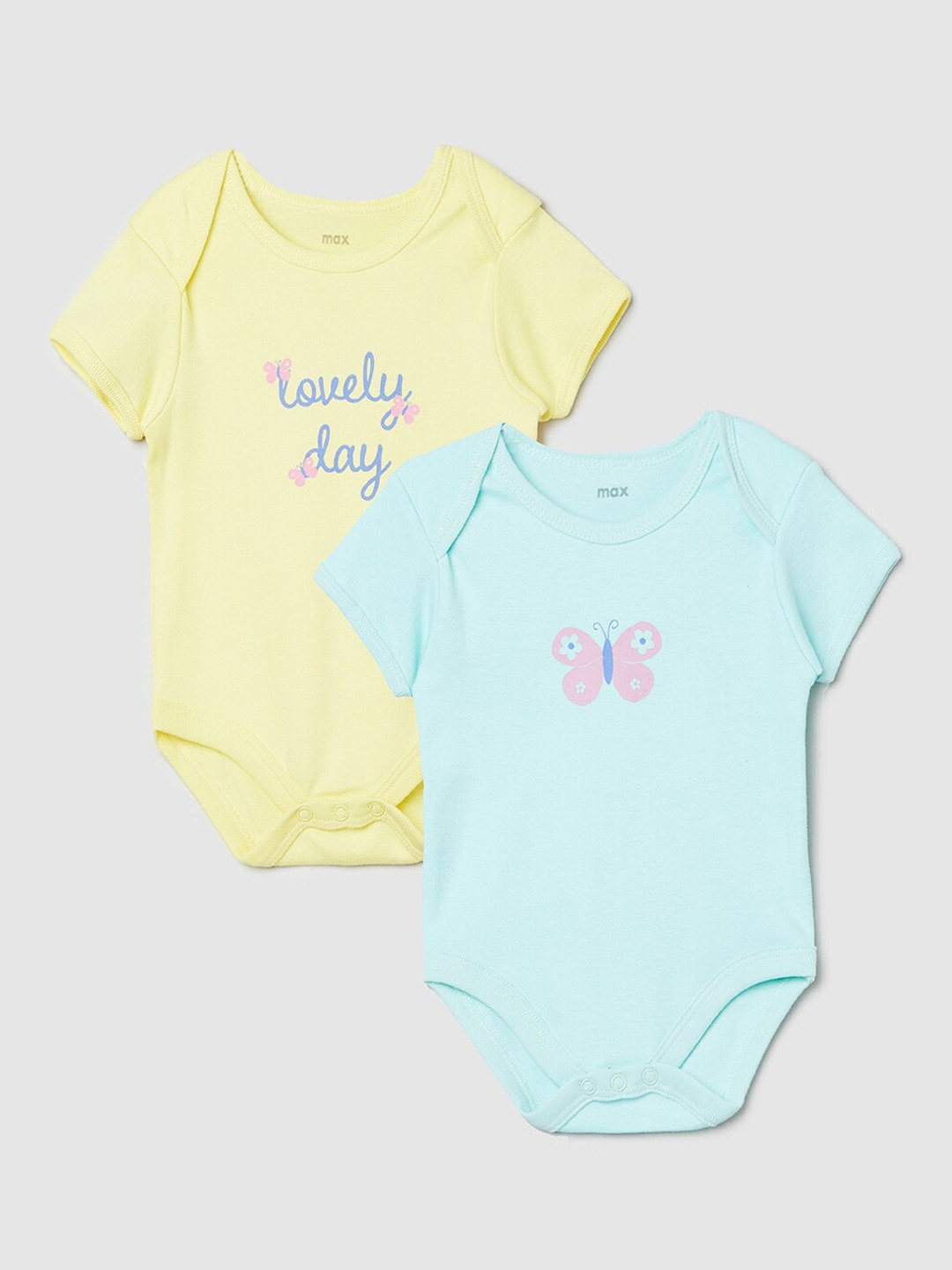 

max Infant Girls Pack Of 2 Printed Anti-Bacterial Bodysuit, Yellow