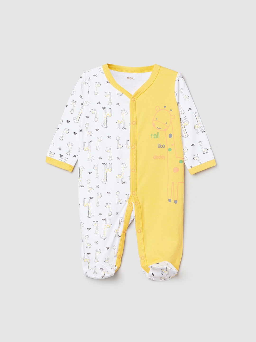 

max Infant Boys White & Yellow Anti-Bacterial Sleepsuit