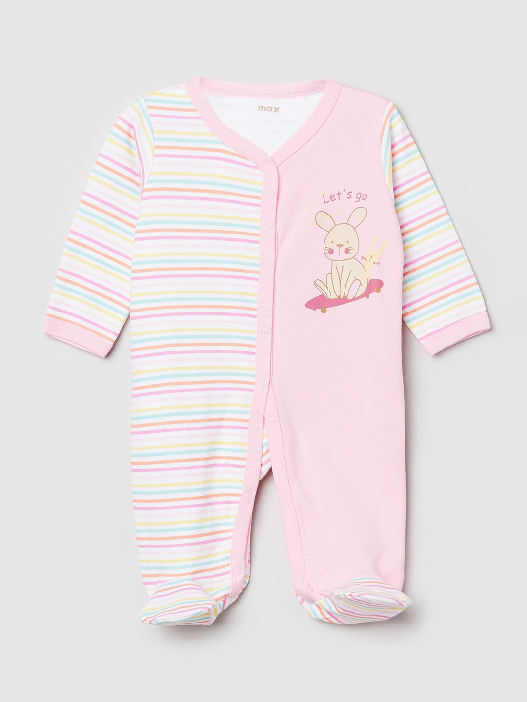 

max Infant Girls Pink & White Striped Anti-Bacterial Sleepsuit